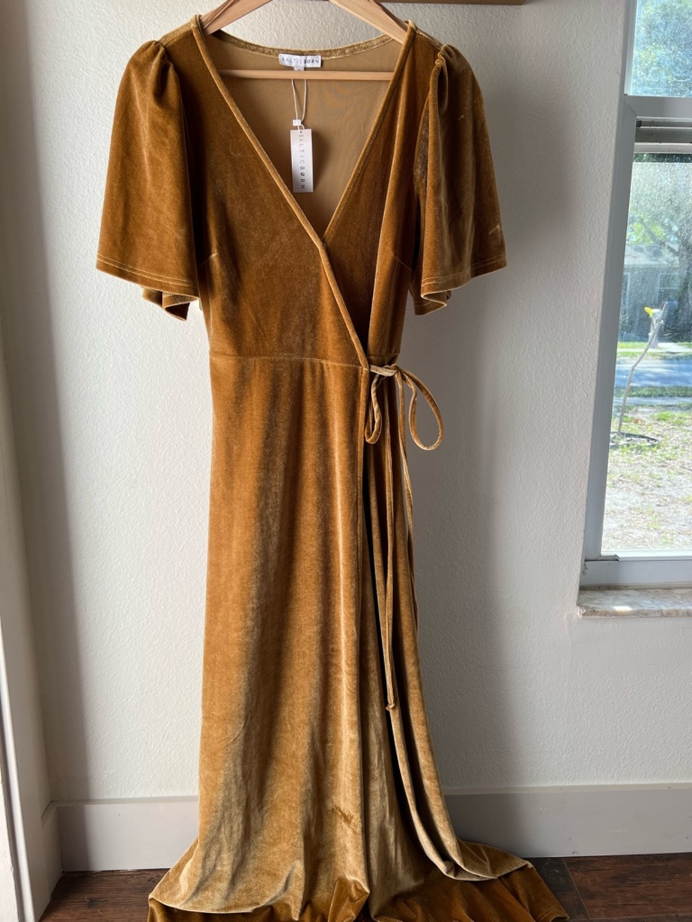 Baltic Born Gold Velvet Wrap Maxi Dress